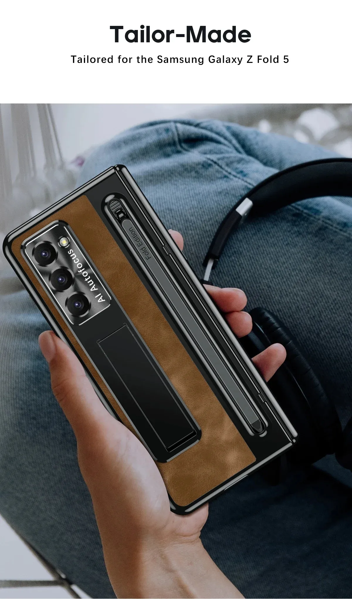 Samsung Galaxy Z Fold Series  Retro Leather Case with S Pen Holder, Slim Stylus, Hinge Protection Kickstand and Screen Protector - Image 21