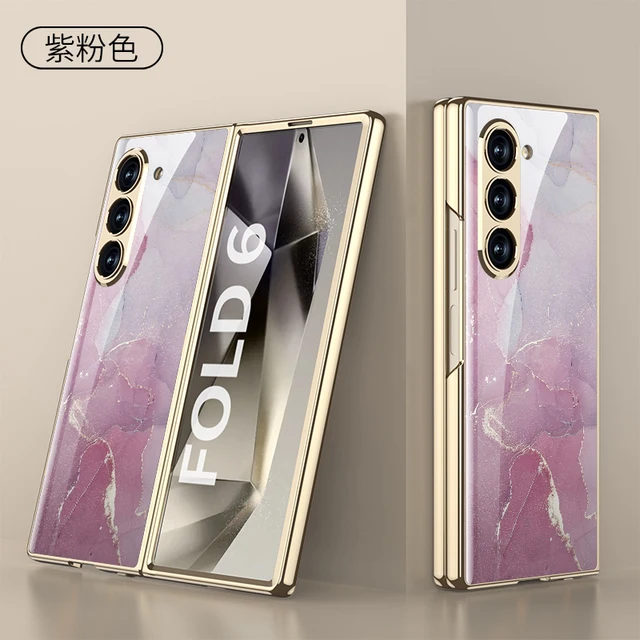 Samsung Galaxy Z Fold 5/6 Series Stylish Marble Gold Electroplated Frame with Patterned Glass, Built-in Screen Protector - Image 6