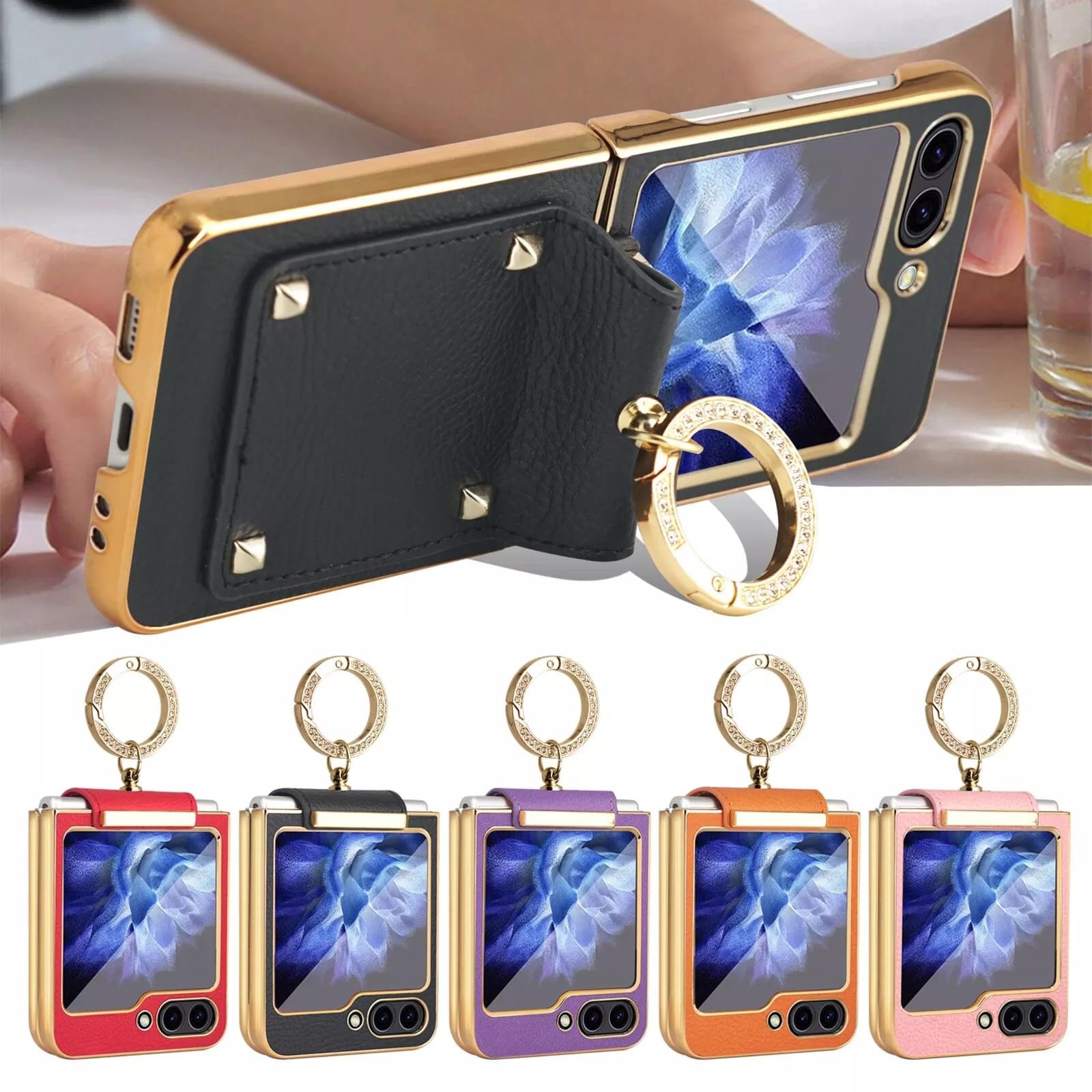 Samsung Galaxy Z Flip 5 & 6 Series Ring Holder Buckle PU Leather Hinge Case - Image 16