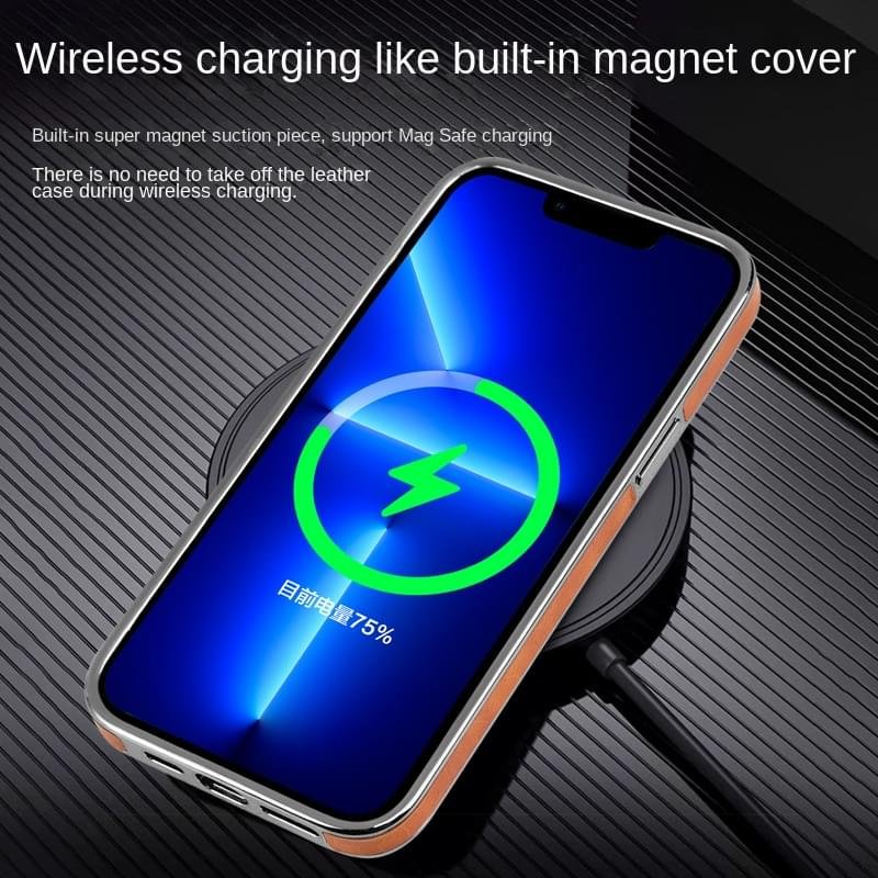 Magnetic Wireless Charging Kickstand Leather Case for iPhone Series Invisible Bracket Skin Feeling Slim Cover - Image 7
