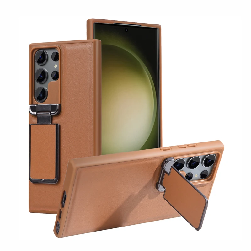 Leather Case with Back Stand for Samsung Galaxy S23 Ultra / S24 Ultra, Business Cover with Camera Lens Cover, Kickstand Case - Image 3