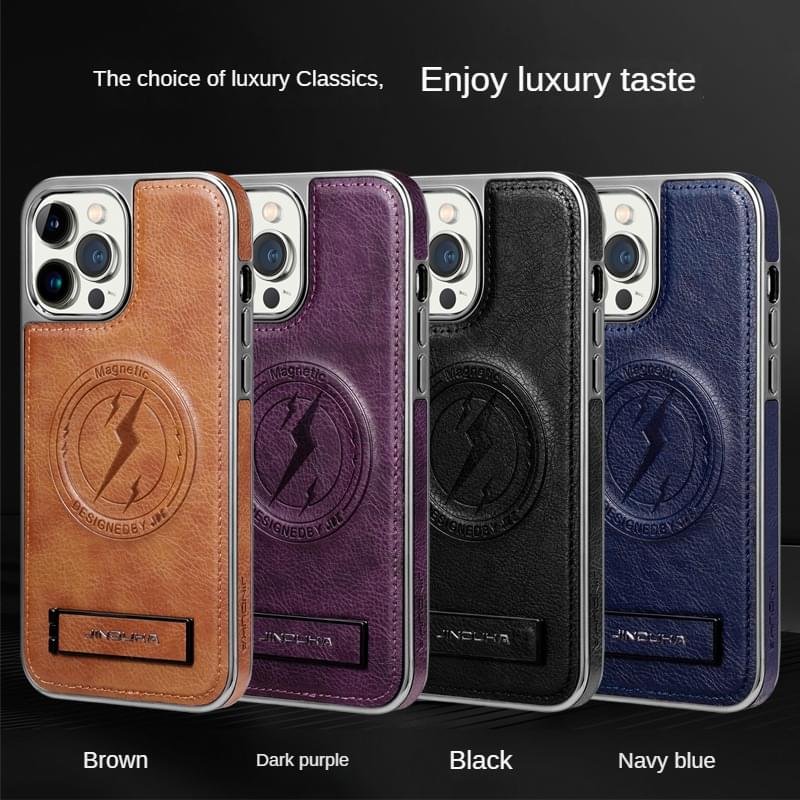 Magnetic Wireless Charging Kickstand Leather Case for iPhone Series Invisible Bracket Skin Feeling Slim Cover - Image 9
