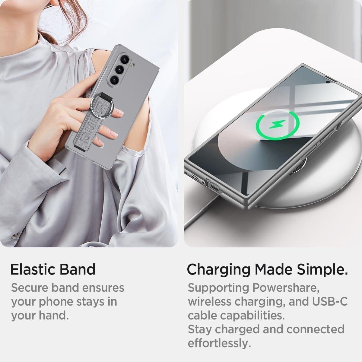 Samsung Galaxy Fold 5/6 Case with Wristrap, Supports Wireless Charging Camera Screen Protector Full Body Shockproof Case - Image 7