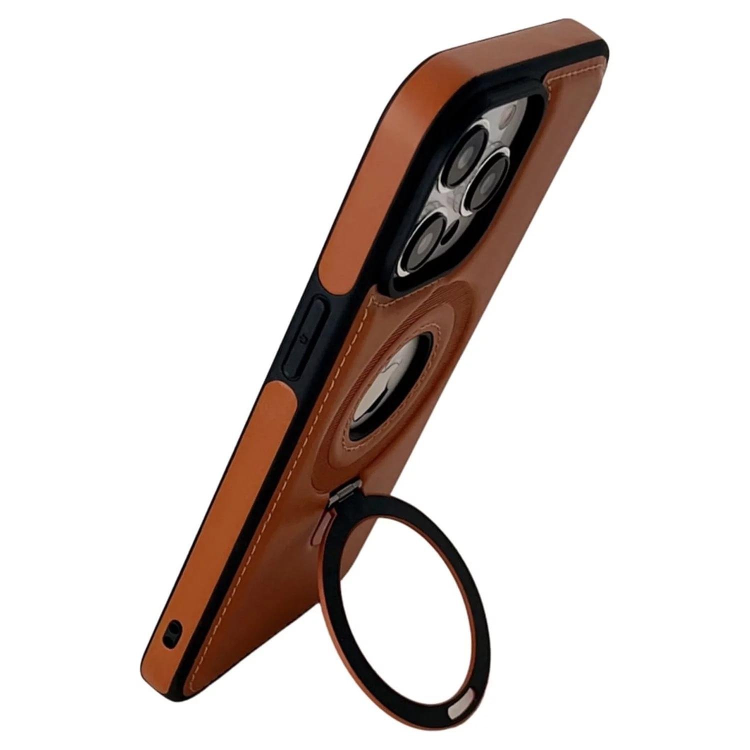 Magnetic Ring Holder Bracket, PU Leather TPU Bumper Shockproof Non-Slip Case with MagSafe Wireless Charging for iPhone Series - Image 8