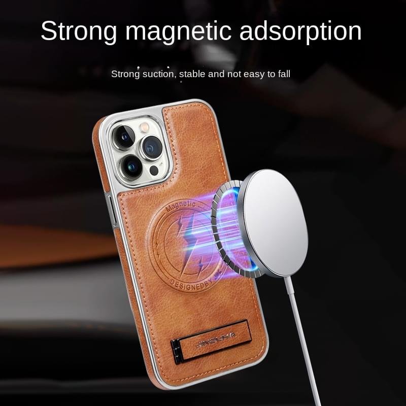 Magnetic Wireless Charging Kickstand Leather Case for iPhone Series Invisible Bracket Skin Feeling Slim Cover - Image 8