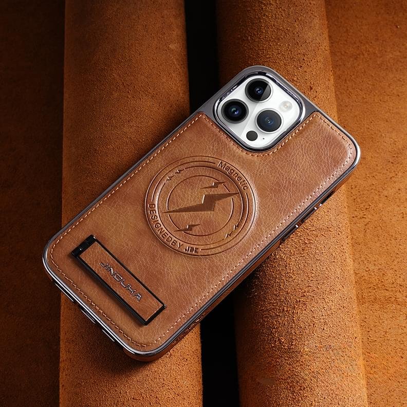 Magnetic Wireless Charging Kickstand Leather Case for iPhone Series Invisible Bracket Skin Feeling Slim Cover - Image 3