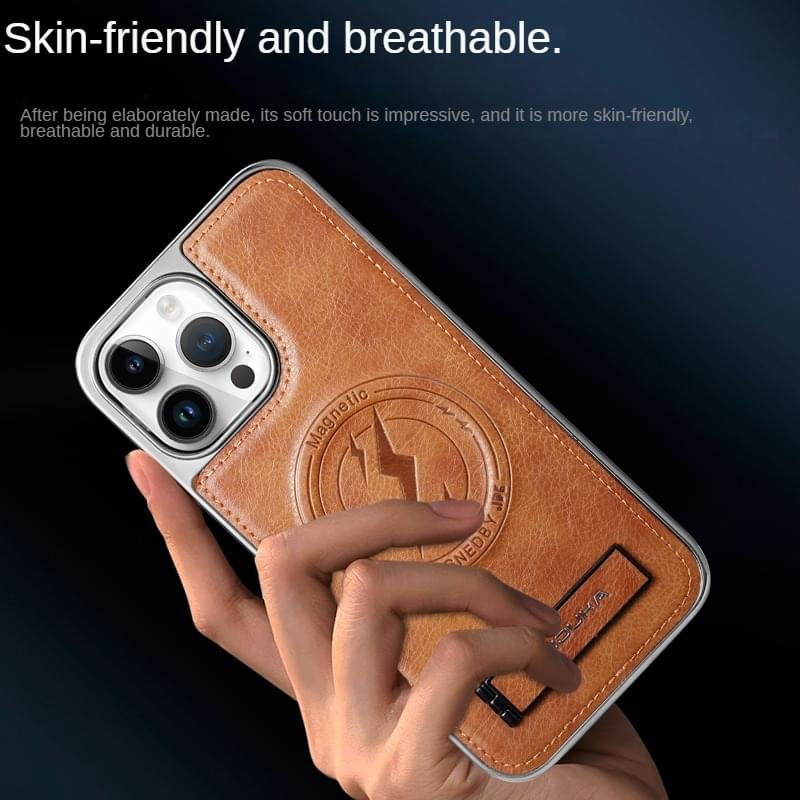 Magnetic Wireless Charging Kickstand Leather Case for iPhone Series Invisible Bracket Skin Feeling Slim Cover - Image 11
