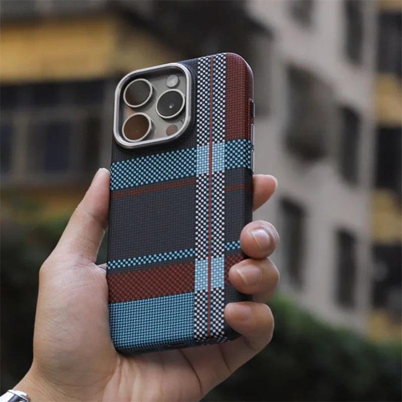 British Style Carbon Fiber Tartan MagSafe Case for iPhone Series - Image 5
