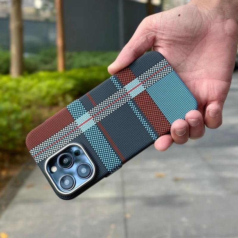 British Style Carbon Fiber Tartan MagSafe Case for iPhone Series - Image 3