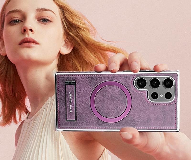 Luxury Premium PU Leather Invisible Stand Magnetic Wireless Charging Case for Samsung Galaxy S23/S24 Ultra - Image 35