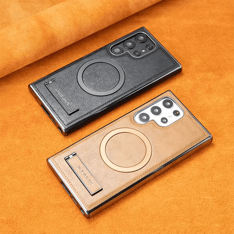 Luxury Premium PU Leather Invisible Stand Magnetic Wireless Charging Case for Samsung Galaxy S23/S24 Ultra - Image 17