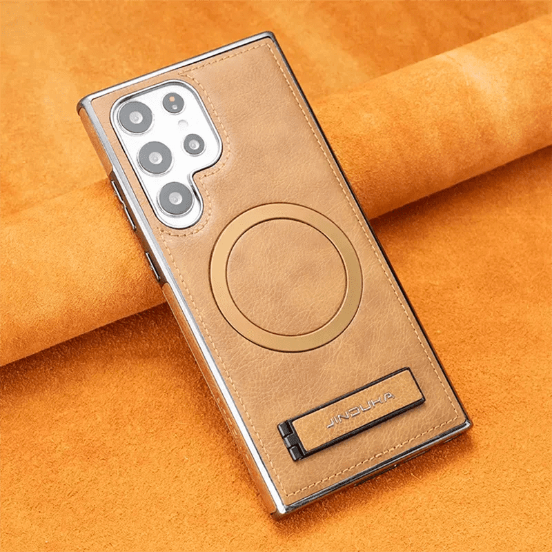 Luxury Premium PU Leather Invisible Stand Magnetic Wireless Charging Case for Samsung Galaxy S23/S24 Ultra - Image 14