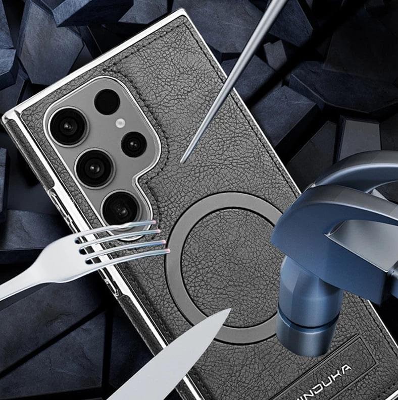 Luxury Premium PU Leather Invisible Stand Magnetic Wireless Charging Case for Samsung Galaxy S23/S24 Ultra - Image 3