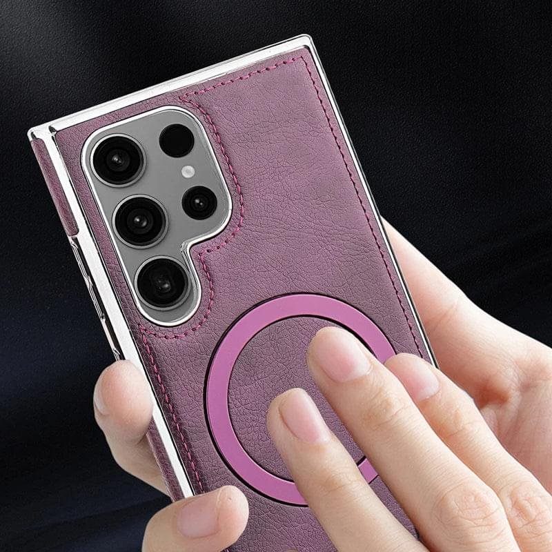 Luxury Premium PU Leather Invisible Stand Magnetic Wireless Charging Case for Samsung Galaxy S23/S24 Ultra - Image 8