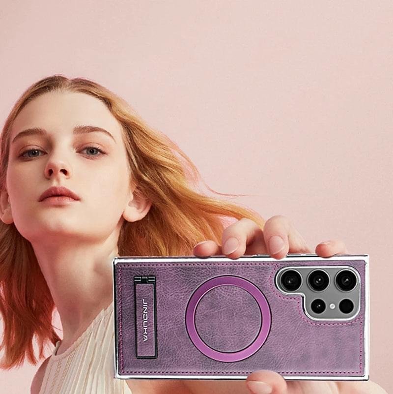 Luxury Premium PU Leather Invisible Stand Magnetic Wireless Charging Case for Samsung Galaxy S23/S24 Ultra - Image 9