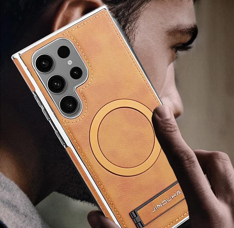 Luxury Premium PU Leather Invisible Stand Magnetic Wireless Charging Case for Samsung Galaxy S23/S24 Ultra - Image 2