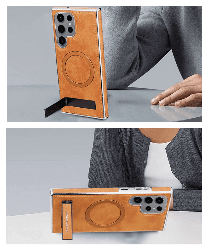 Luxury Premium PU Leather Invisible Stand Magnetic Wireless Charging Case for Samsung Galaxy S23/S24 Ultra - Image 10