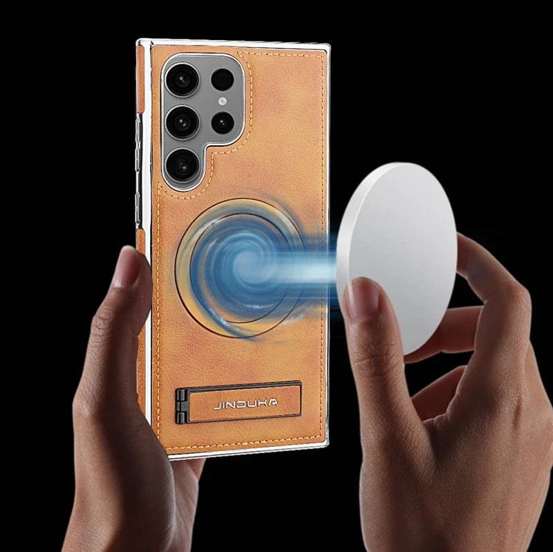 Luxury Premium PU Leather Invisible Stand Magnetic Wireless Charging Case for Samsung Galaxy S23/S24 Ultra - Image 5