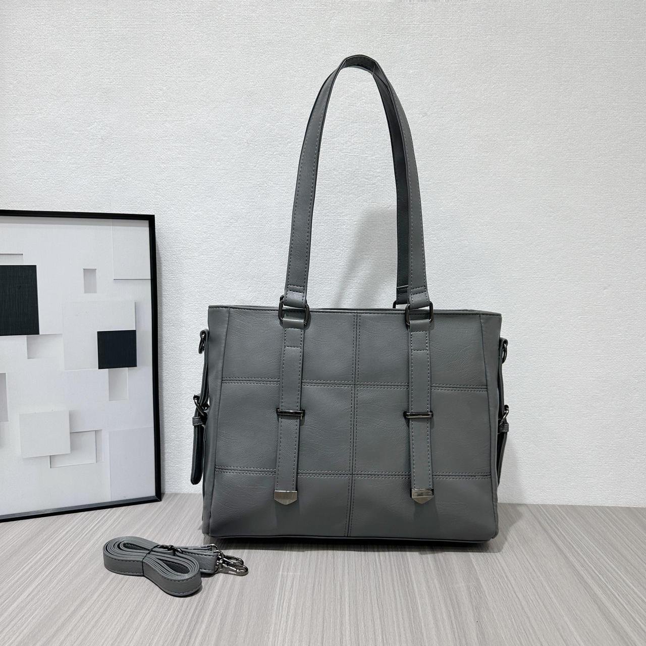 arge Capacity Quality Classic Quilted Business Style Cross Shoulder PU Leather Tote Bag - Image 3