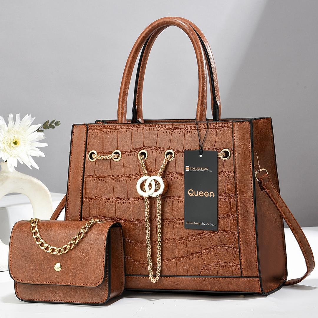 NEW QUEEN 2-in-1 Croc-Embossed Leather Tote & Clutch Handbag Set