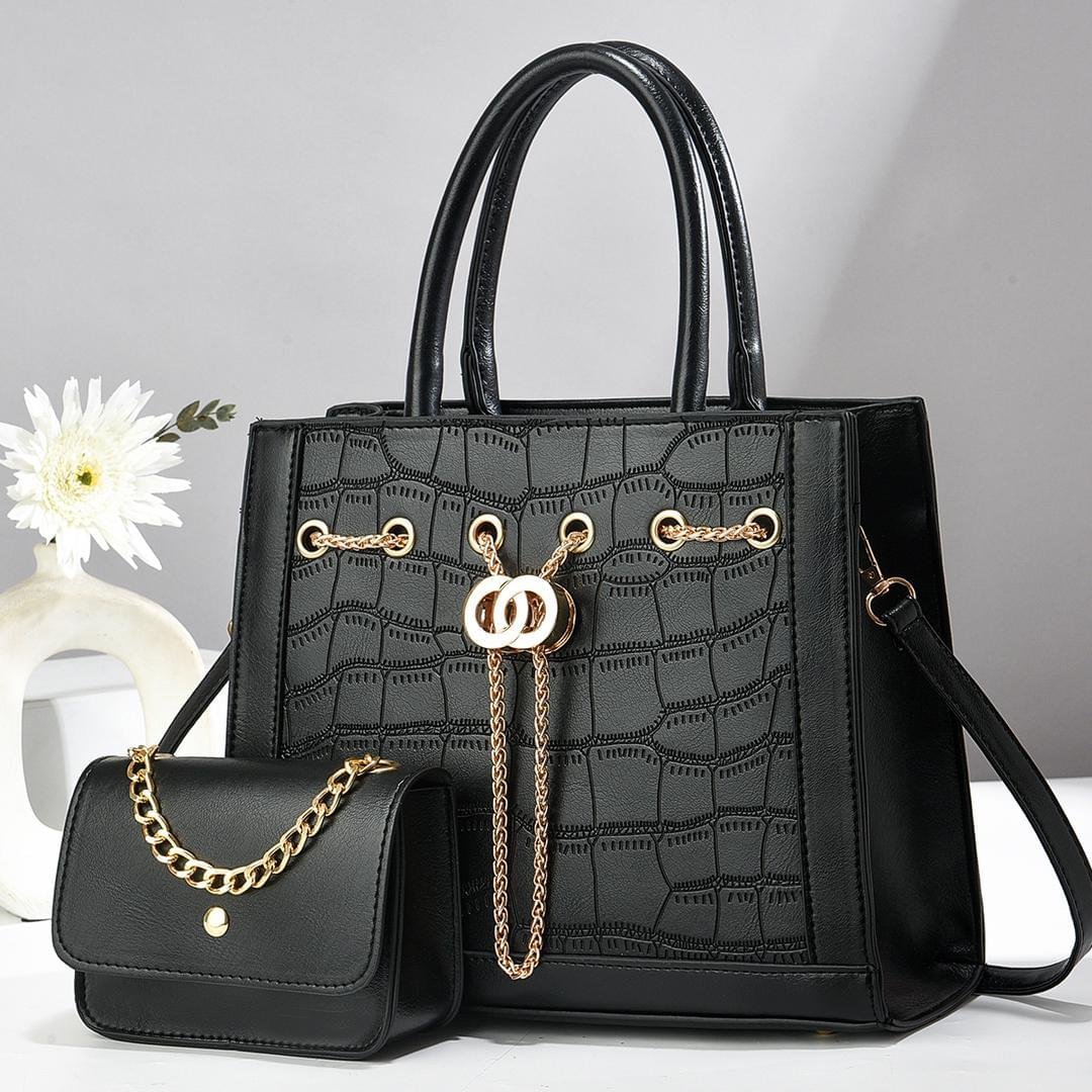 NEW QUEEN 2-in-1 Croc-Embossed Leather Tote & Clutch Handbag Set - Image 6