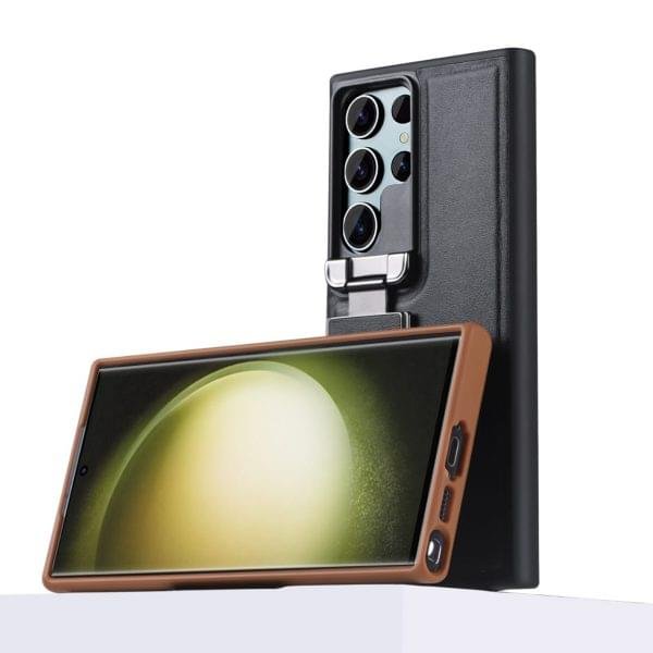 Samsung Galaxy S23/S24 Ultra, Genuine Leather Back Lens Protection Cover, Anti -Scratch and Protect Privacy Flip Aluminum Alloy Stand Slim Cover - Image 8