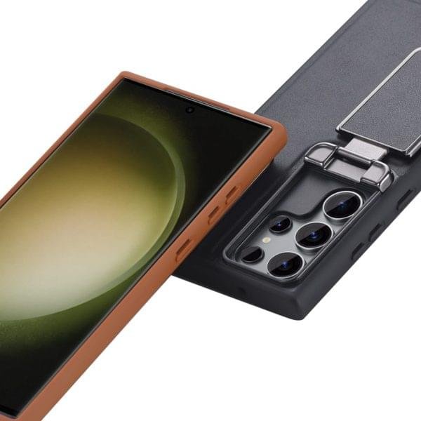 Samsung Galaxy S23/S24 Ultra, Genuine Leather Back Lens Protection Cover, Anti -Scratch and Protect Privacy Flip Aluminum Alloy Stand Slim Cover - Image 9