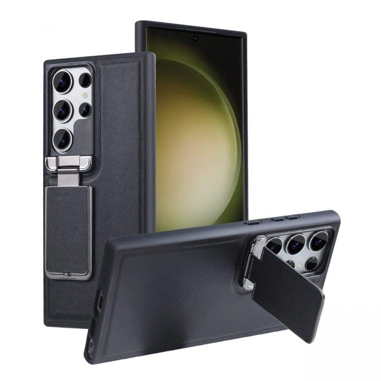 Samsung Galaxy S23/S24 Ultra, Genuine Leather Back Lens Protection Cover, Anti -Scratch and Protect Privacy Flip Aluminum Alloy Stand Slim Cover - Image 14