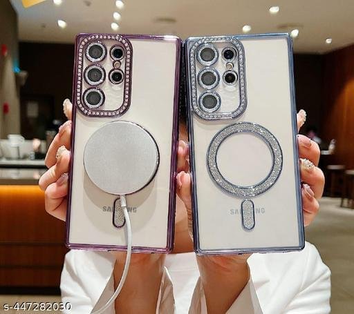 Samsung Galaxy S23/S24/S25 Ultra Magnetic Case with Glitter Diamond Camera Protector, Luxury Plating Bling Rhinestones Soft Bumper Clear Transparent Phone Case - Image 2