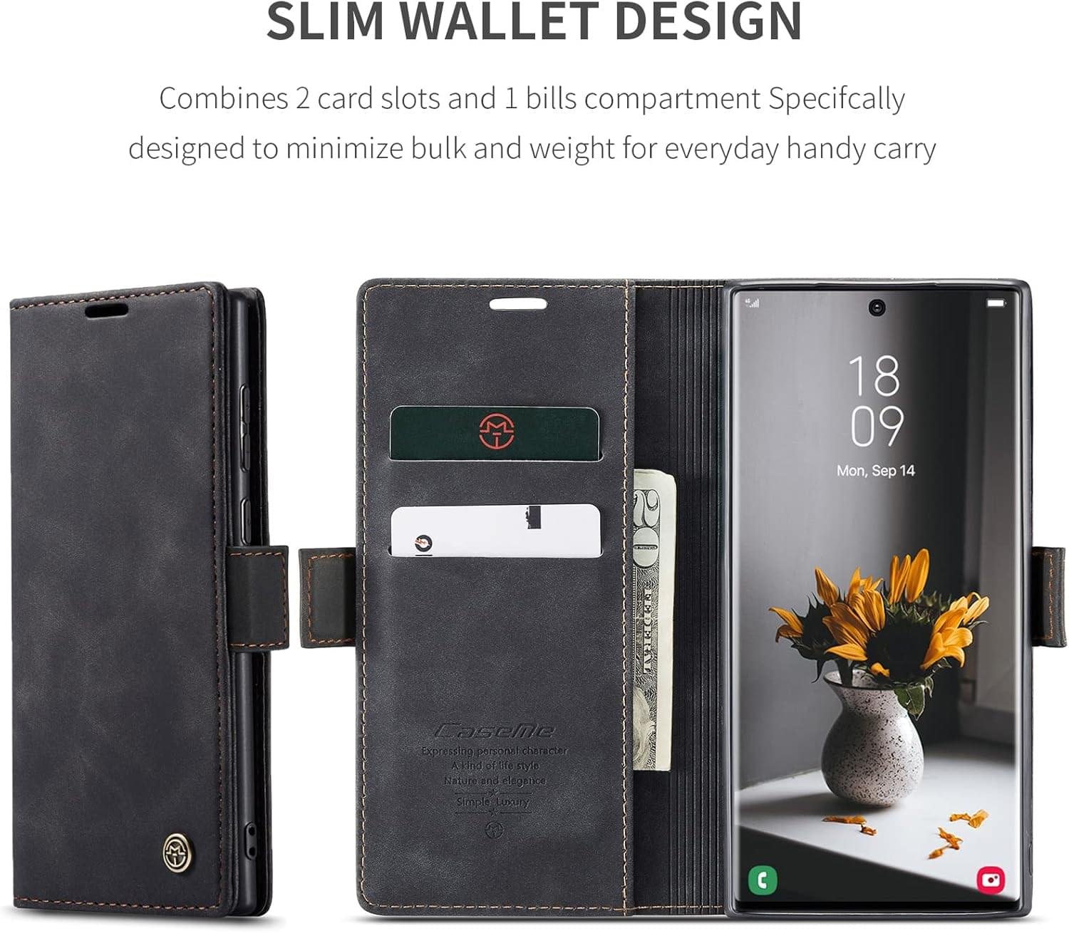 CaseMe for Samsung Galaxy S25 Ultra Wallet Case,Soft PU Leather Flip Case Magnetic Stand Flip Protective Cover Leather Case with ID & Credit Card Slots Holder Case - Image 6