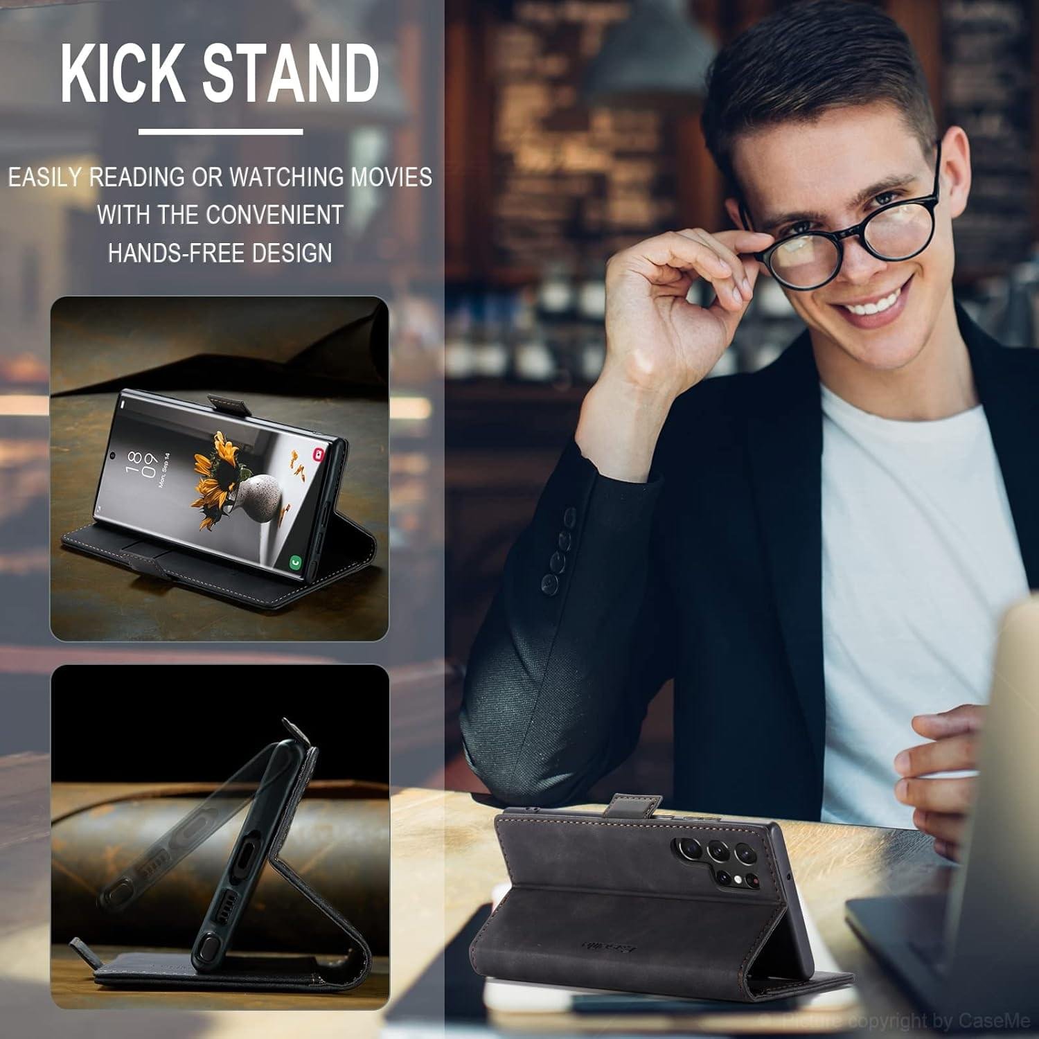 CaseMe for Samsung Galaxy S25 Ultra Wallet Case,Soft PU Leather Flip Case Magnetic Stand Flip Protective Cover Leather Case with ID & Credit Card Slots Holder Case - Image 9