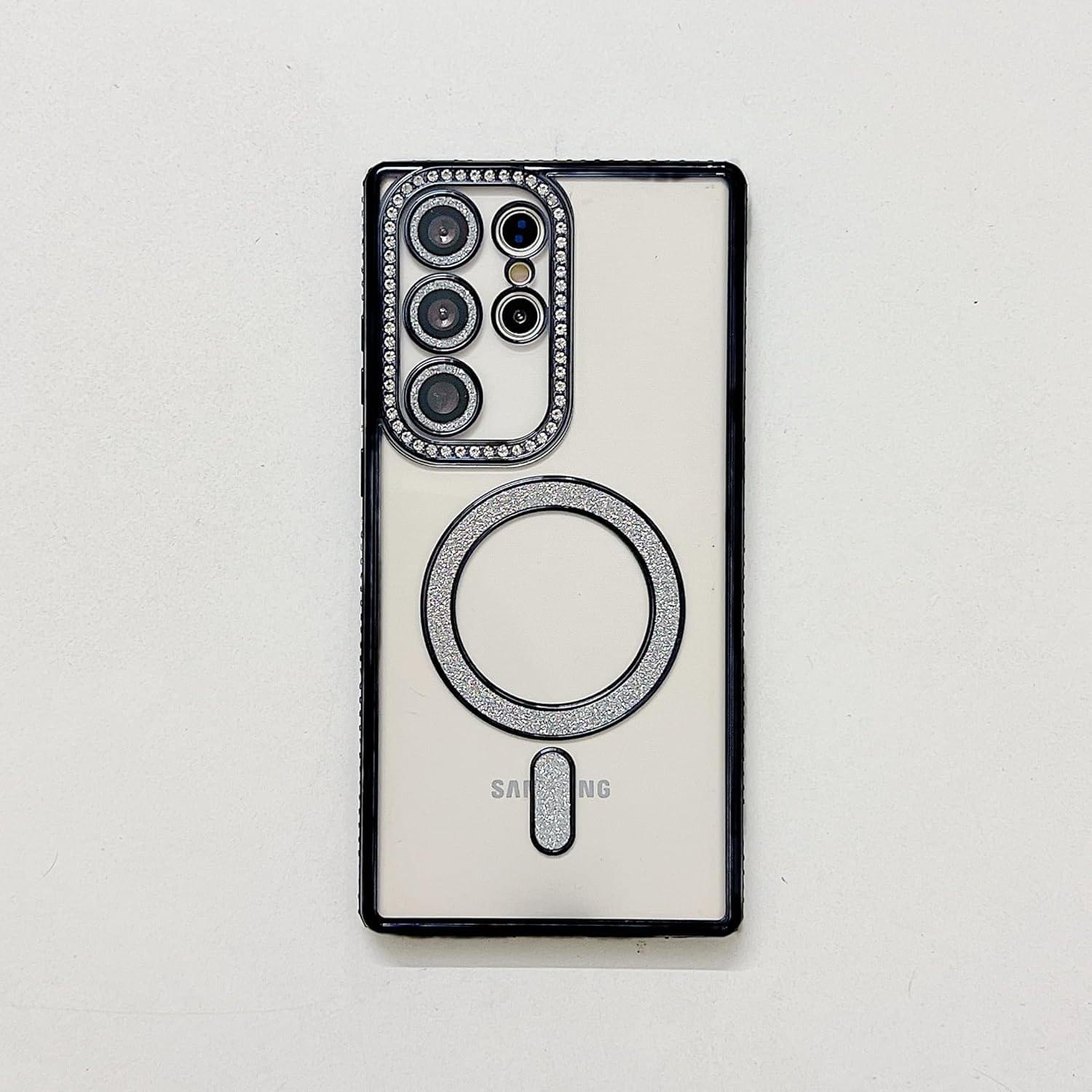 Samsung Galaxy S23/S24/S25 Ultra Magnetic Case with Glitter Diamond Camera Protector, Luxury Plating Bling Rhinestones Soft Bumper Clear Transparent Phone Case - Image 23