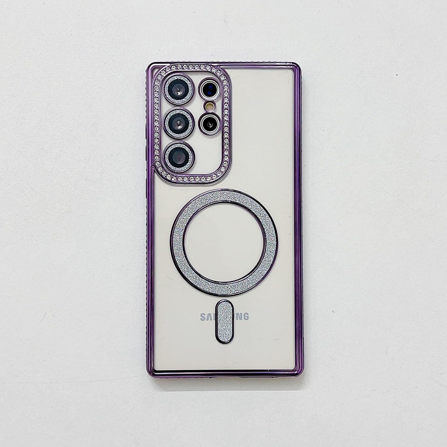 Samsung Galaxy S23/S24/S25 Ultra Magnetic Case with Glitter Diamond Camera Protector, Luxury Plating Bling Rhinestones Soft Bumper Clear Transparent Phone Case - Image 15