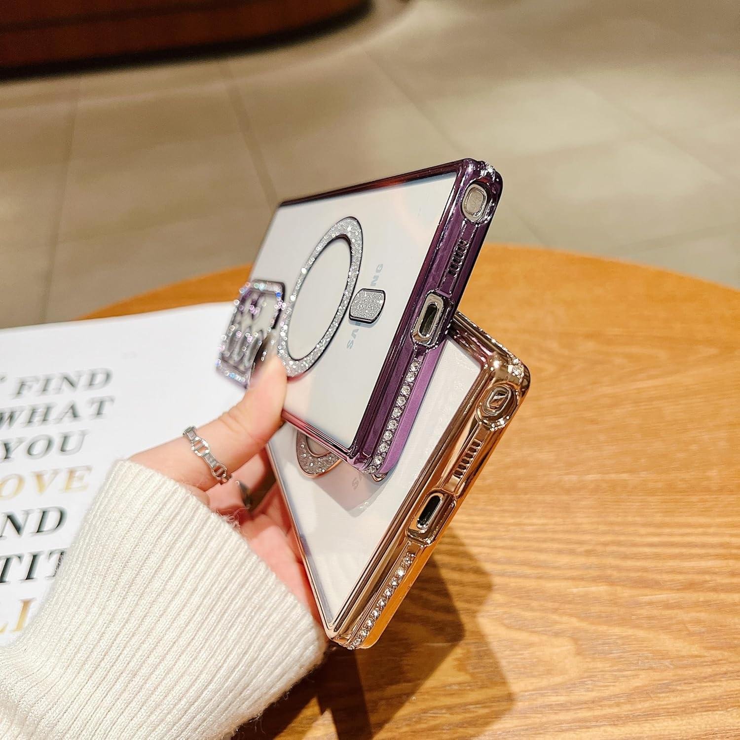 Samsung Galaxy S23/S24/S25 Ultra Magnetic Case with Glitter Diamond Camera Protector, Luxury Plating Bling Rhinestones Soft Bumper Clear Transparent Phone Case - Image 13