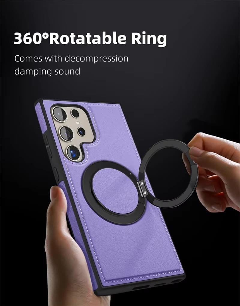 Samsung Galaxy S22 S23 S24 S25 Ultra Series Magsafe Leather 360° Adjustable Ring Shockproof Protective Slim Stand Case - Image 7