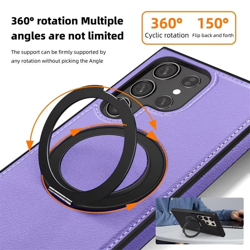 Samsung Galaxy S22 S23 S24 S25 Ultra Series Magsafe Leather 360° Adjustable Ring Shockproof Protective Slim Stand Case - Image 10