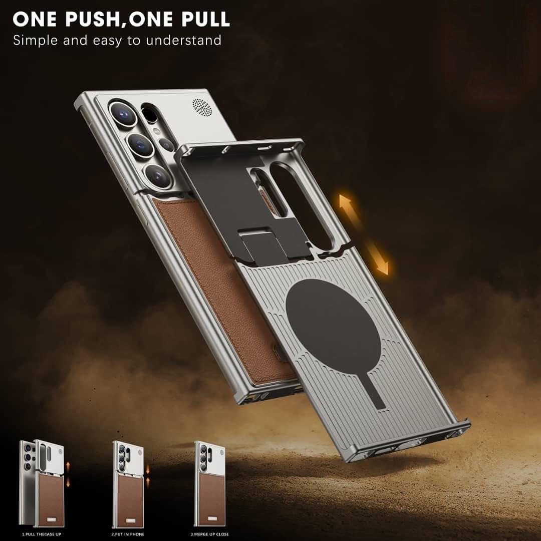 Samsung Galaxy S24/S25 Ultra Metal Case, Aero Flex Aluminum Metal + Leather Frameless Cover Magsafe - Image 11