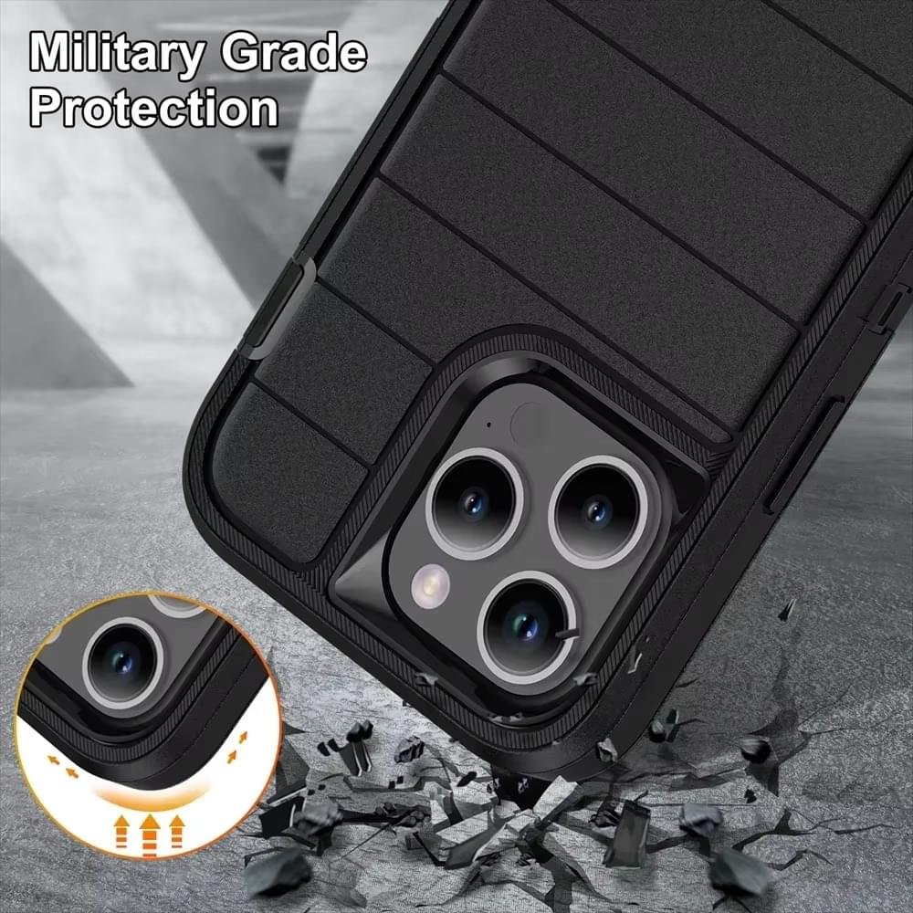 Heavy Duty Shockproof  3-Layer Military-Grade Rugged Protective Bumper Phone Case with Kickstand Anti-Slip Grip Shockproof For iPhone 16 15 14 13 12 11 Pro Max Series - Image 11