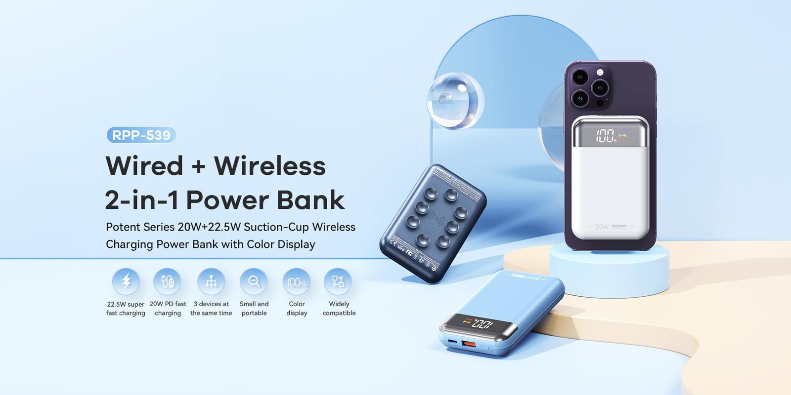 Remax PD20W QC22.5W Mini Wireless Portable Power Bank 10000Mah