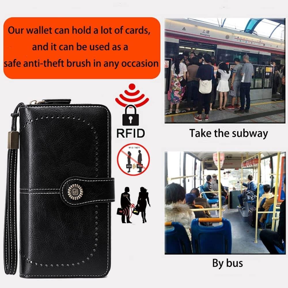 Luxury Premium High Quality RFID Anti-theft Leather Long Zipper Clutch Card Holder Female Purse - Image 29