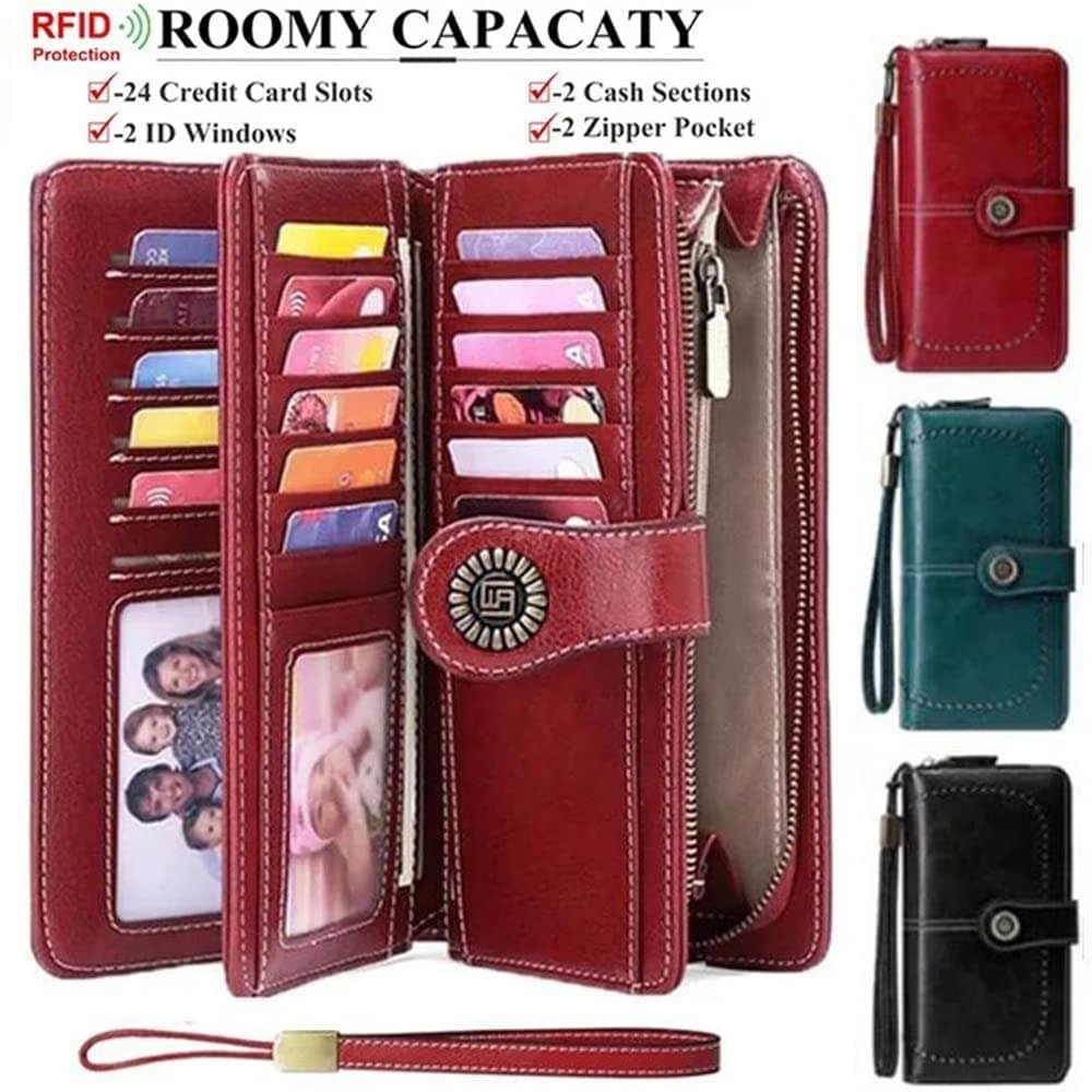 Luxury Premium High Quality RFID Anti-theft Leather Long Zipper Clutch Card Holder Female Purse - Image 34