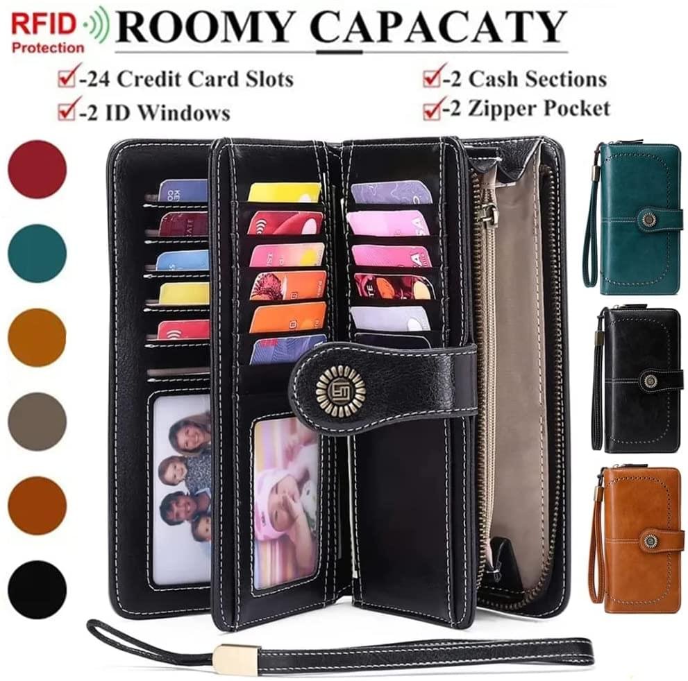 Luxury Premium High Quality RFID Anti-theft Leather Long Zipper Clutch Card Holder Female Purse - Image 33