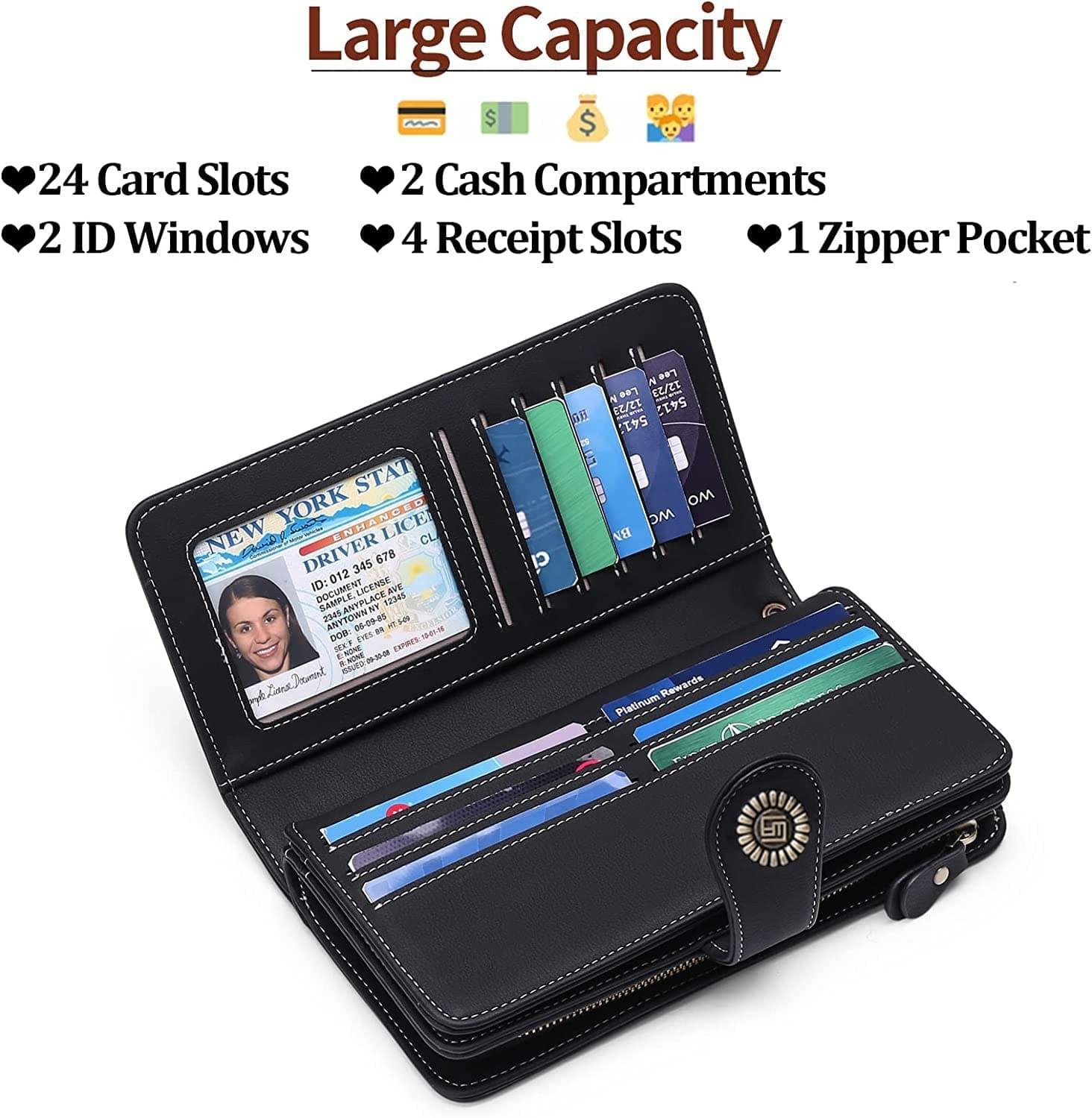 Luxury Premium High Quality RFID Anti-theft Leather Long Zipper Clutch Card Holder Female Purse - Image 30