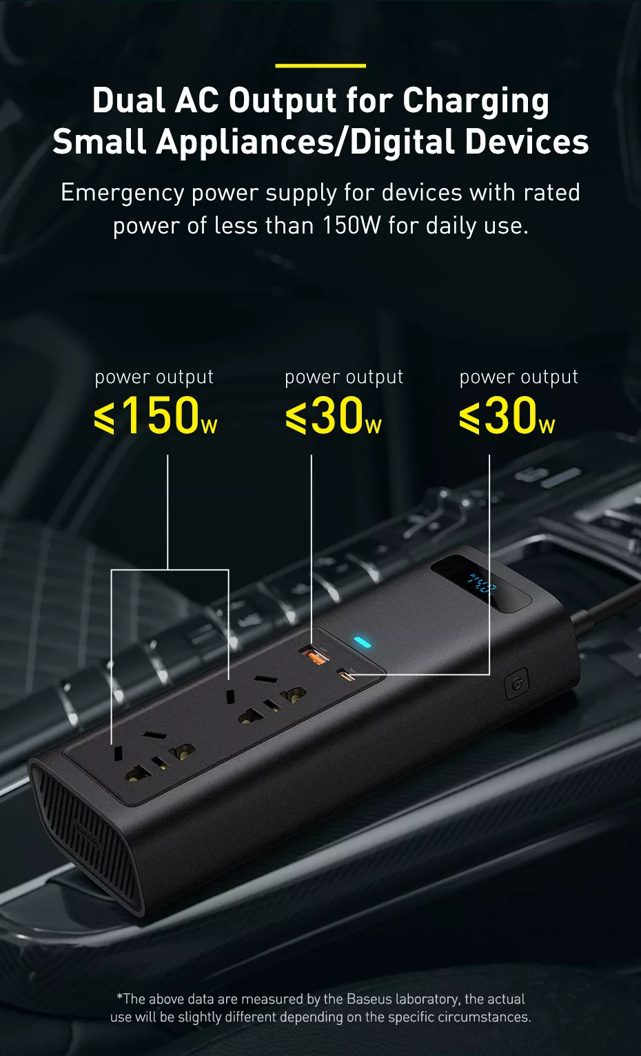 Baseus Power Inverter DC 12V to AC 220V 150W Dual Port Fast Charging Car Power Station - Image 7