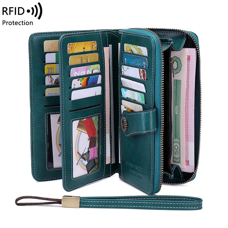 Luxury Premium High Quality RFID Anti-theft Leather Long Zipper Clutch Card Holder Female Purse - Image 20