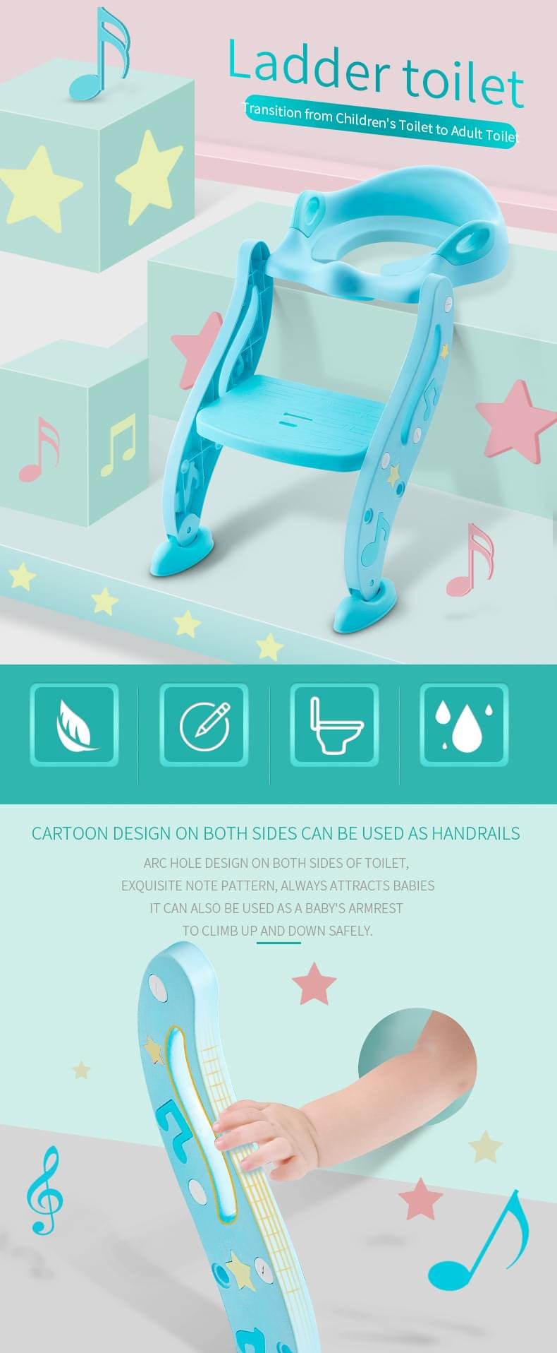 Folding Baby Potty Infant Kids Toilet Training Seat with 2 Adjustable Levels Ladder - Image 3