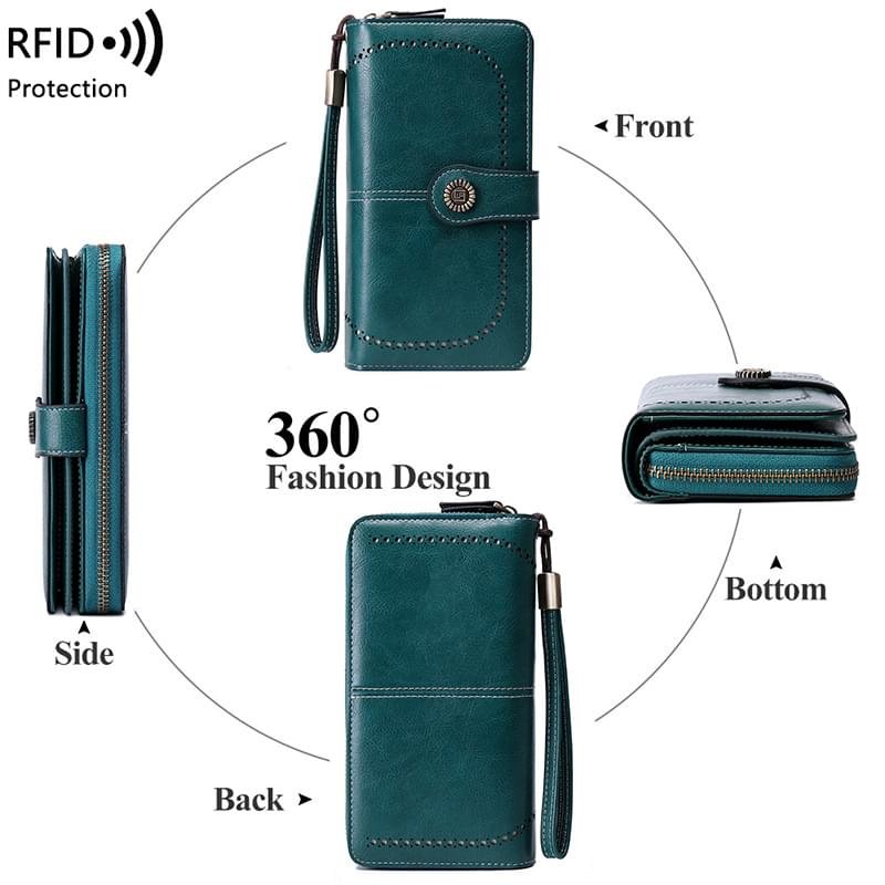 Luxury Premium High Quality RFID Anti-theft Leather Long Zipper Clutch Card Holder Female Purse - Image 17