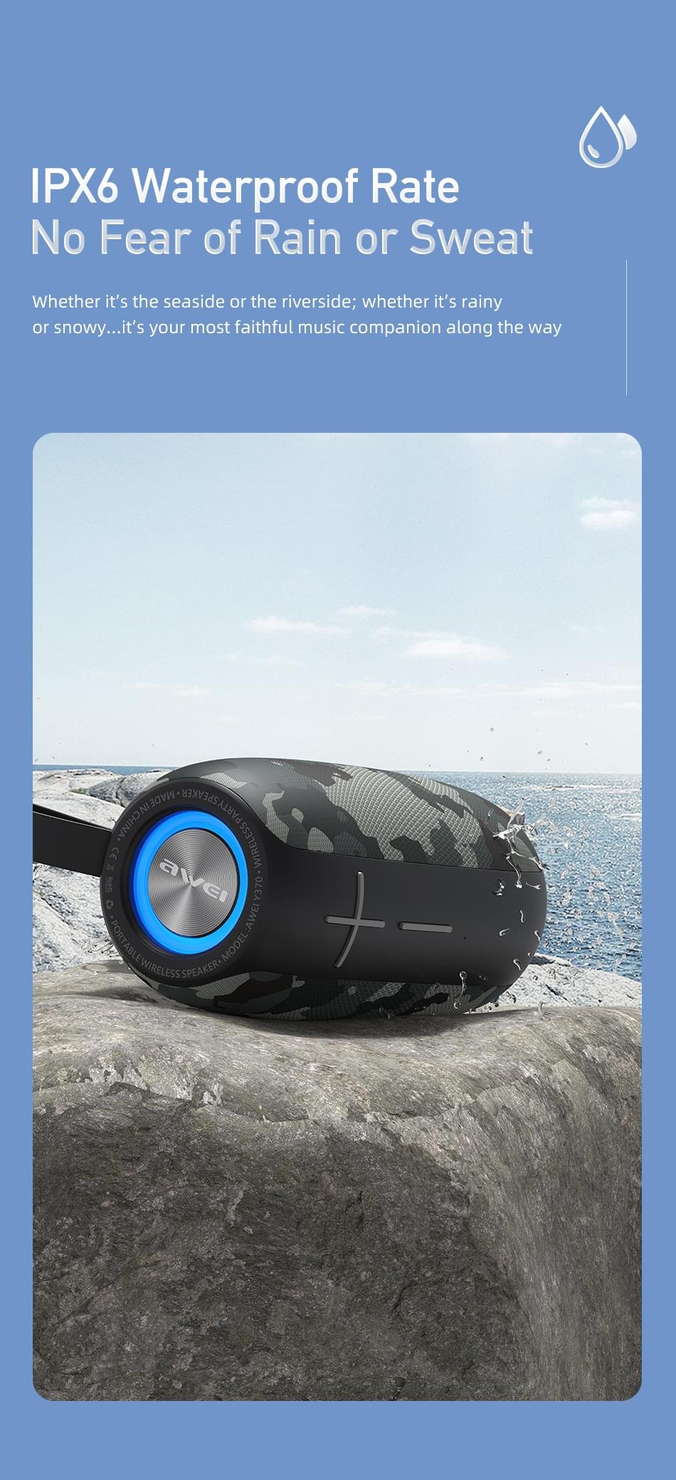 Awei Y885 Portable Outdoor Waterproof TWS Wireless Subwoofer Loudspeaker Bluetooth Speaker - Image 8