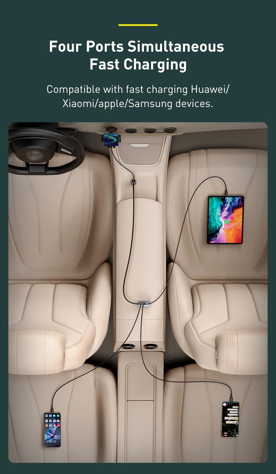 Baseus120W USB Type C 4.0 Fast Charging Four Port Car Charger - Image 8