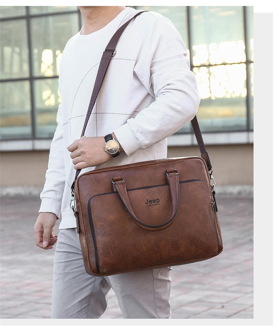 JEEP BULUO Waterproof Retro PU Leather Business Laptop Bag - Image 11